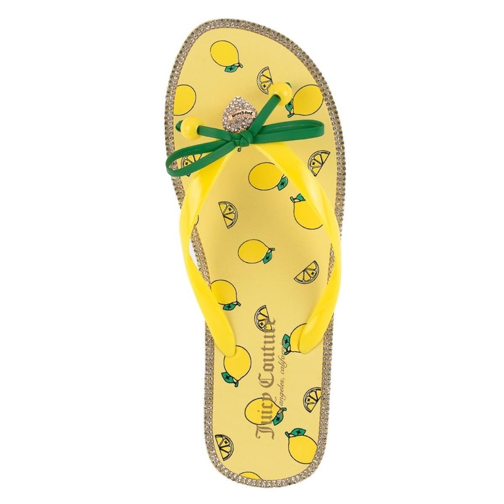 Juicy Couture Lemon Slurpy Fruity Flip Flops with rhinestones